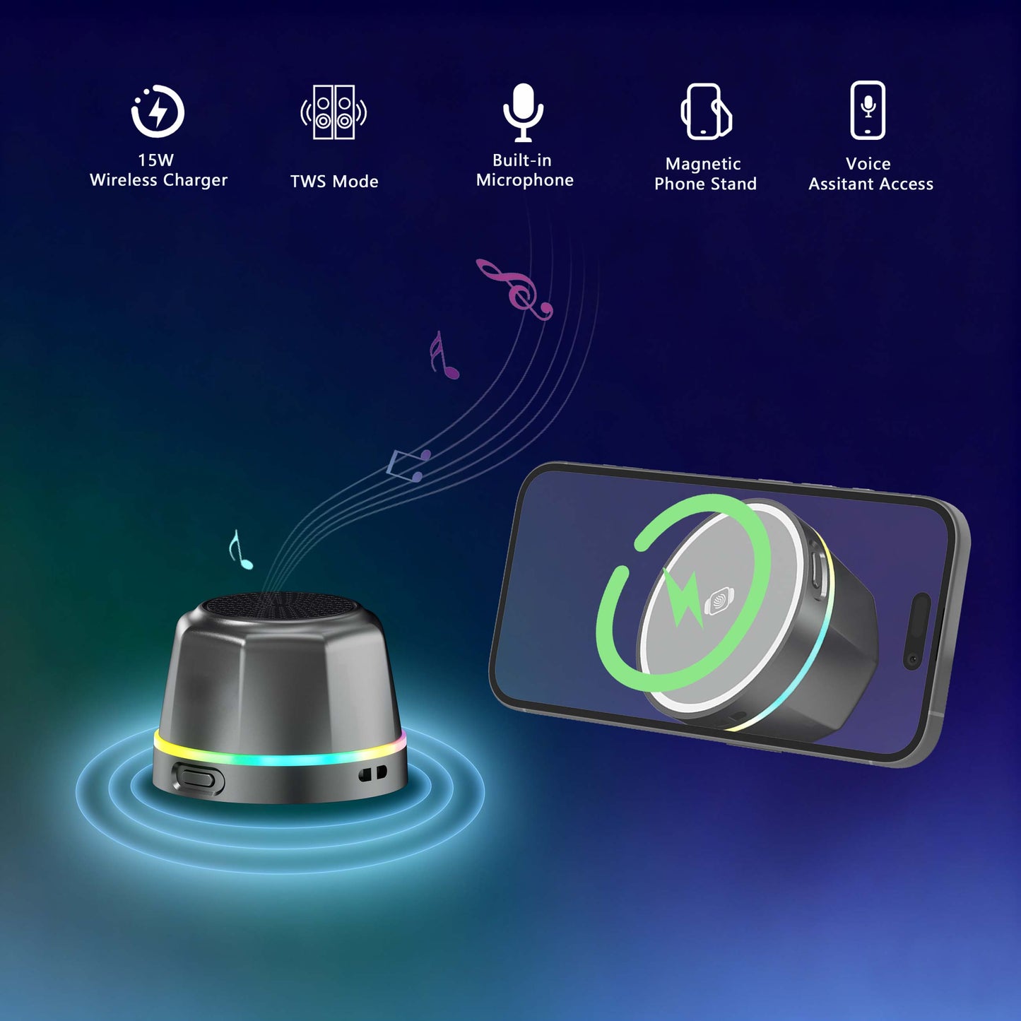 SmartBeat-Magnetic Wireless Charge Speaker with Voice Assistant Access