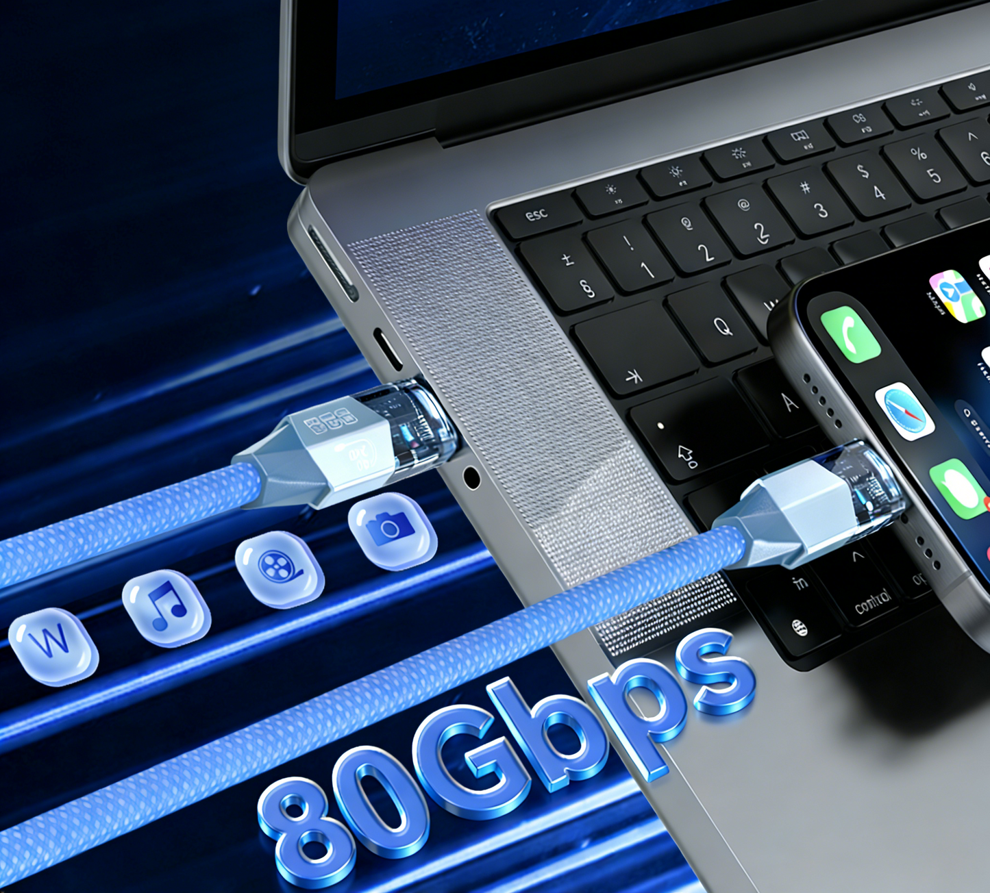 NovaCable-CyberPunk Transparent Magenetic USB5 Cable